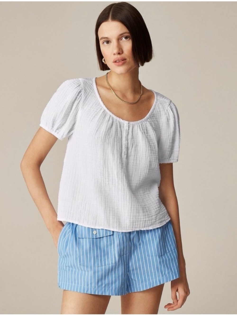J Crew Top XXL Puff Sleeve White
